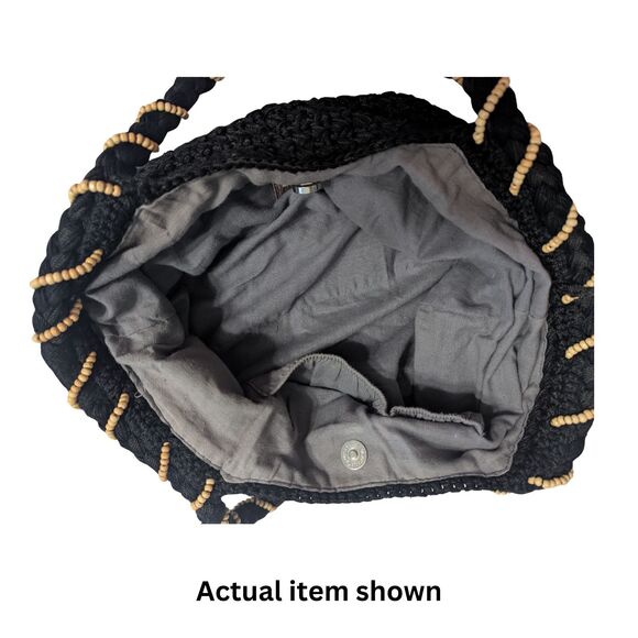 🖤 The Sak Black Crochet Large Hobo Bag Double Strap Boho Chic Shoulder Tote - Picture 7 of 8